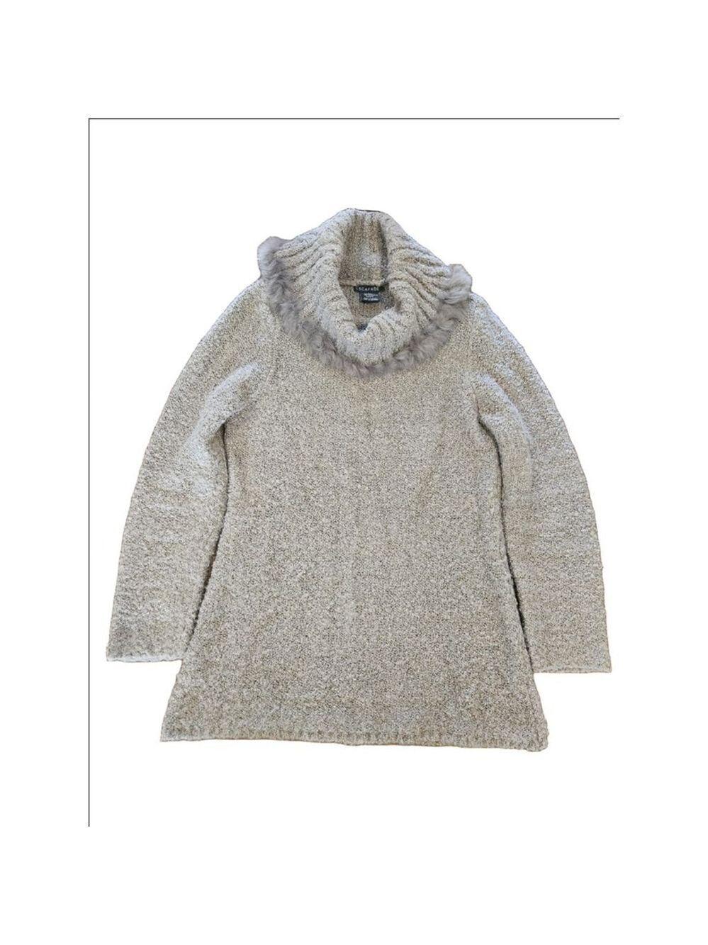 Escapade Women's Grey Wool Blend Fur Trimmed Turtleneck Sweater Size L